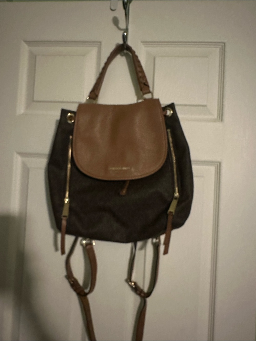 Michael Kors Brown and Tan Leather-Trim Backpack
